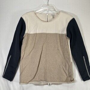 J. Crew Back Zip Colorblock Sweatshirt (Size: XS) Tan & Black 100% Cotton